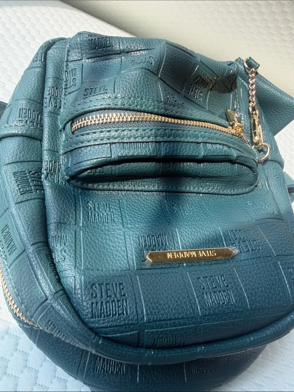Steve Madden Teal Embossed Mini Backpacks with Gold Hardware